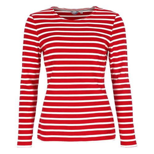 modAS Damen Shirt Streifenshirt 1/1-Arm - Ringelshirt Langarmshirt Damen Gestreift - Longsleeve Shirt mit Streifen aus Baumwolle in Rot/Weiß Größe 52 von modAS