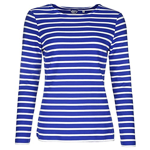 modAS Damen Shirt Streifenshirt 1/1-Arm - Ringelshirt Langarmshirt Damen Gestreift - Longsleeve Shirt mit Streifen aus Baumwolle in Royal/Weiß Größe 36 von modAS