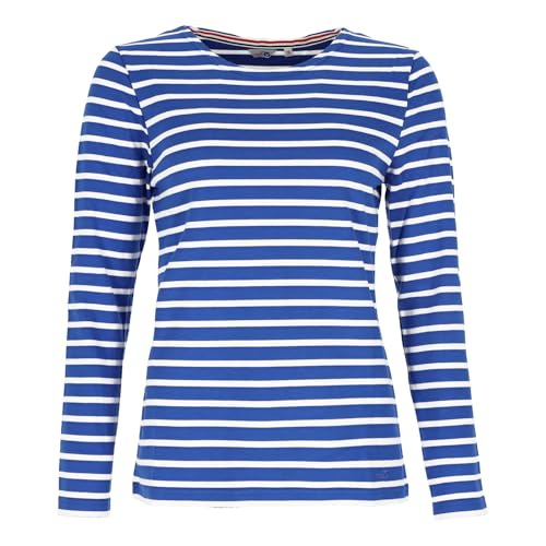 modAS Damen Shirt Streifenshirt 1/1-Arm - Ringelshirt Langarmshirt Damen Gestreift - Longsleeve Shirt mit Streifen aus Baumwolle in Royal/Weiß Größe 46 von modAS