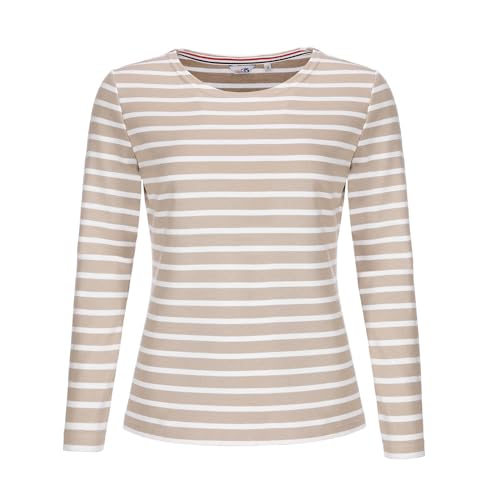 modAS Damen Shirt Streifenshirt 1/1-Arm - Ringelshirt Langarmshirt Damen Gestreift - Longsleeve Shirt mit Streifen aus Baumwolle in Sand-Weiß Größe 36 von modAS