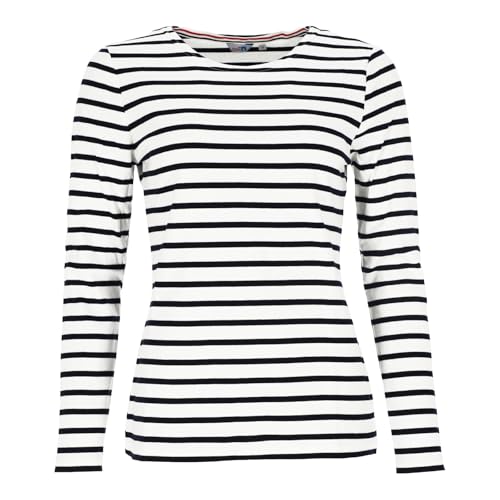 modAS Damen Shirt Streifenshirt 1/1-Arm - Ringelshirt Langarmshirt Damen Gestreift - Longsleeve Shirt mit Streifen aus Baumwolle in Weiß/Blau Größe 50 von modAS
