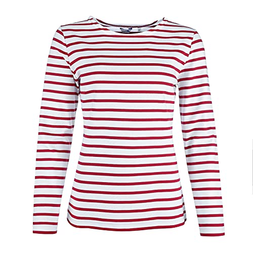 modAS Damen Shirt Streifenshirt 1/1-Arm - Ringelshirt Langarmshirt Damen Gestreift - Longsleeve Shirt mit Streifen aus Baumwolle in Weiß/Rot Größe 36 von modAS