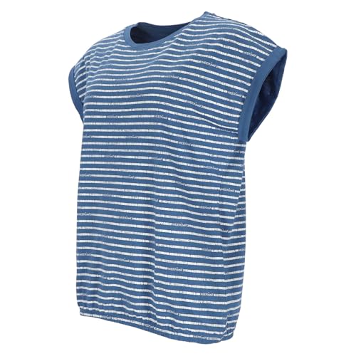 modAS Damen Shirt ohne Ärmel mit MEERzeit-Streifen - Streifenshirt mit Rundhalsausschnitt in Jeansblau Größe S von modAS