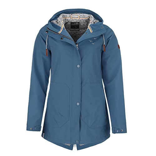 modAS Damen Softshell-Mantel Unifarben - Outdoor Softshell-Jacke Regenjacke mit Kapuze in Rauchblau Größe 40 von modAS