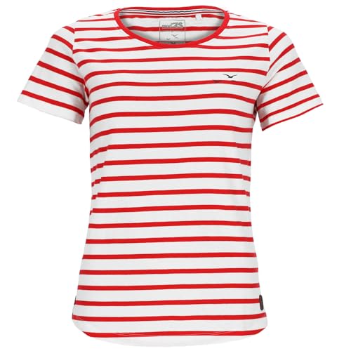 modAS Damen T-Shirt im bretonischen Streifen-Design - Gestreiftes Kurzarm-Shirt aus Baumwolle in Weiß-Rot Größe 46 von modAS