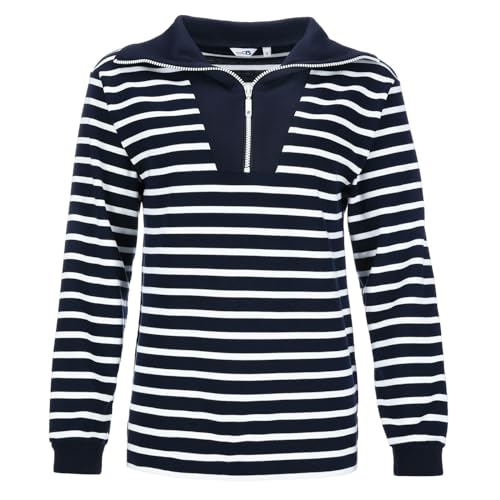 modAS Damen Troyer-Shirt Maritim mit Streifen - Gestreiftes Langarmshirt aus Baumwolle in Blau-Weiß Größe 44 von modAS