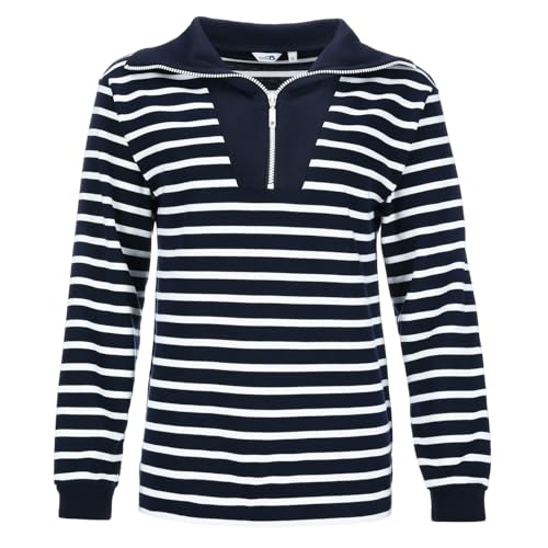 modAS Damen Troyer-Shirt Maritim mit Streifen - Gestreiftes Langarmshirt aus Baumwolle in Blau-Weiß Größe 52 von modAS