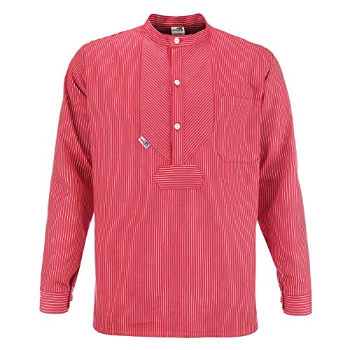 modAS Unisex Finkenwerder Fischerhemd Basic Line - Hemd Seemann Skipper Fischer-Hemd gestreift aus Baumwolle mit schmalen Streifen in Rot Größe XS von modAS