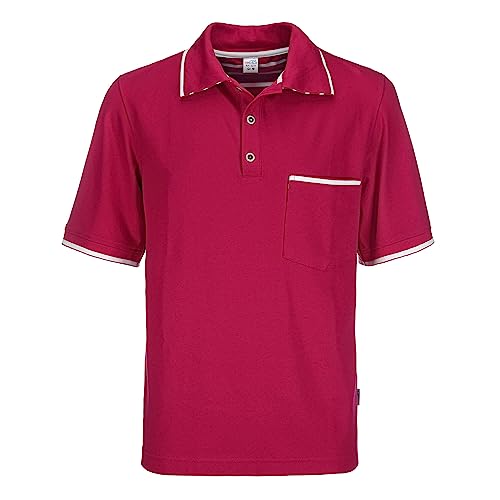 modAS Herren Poloshirt mit Knopfleiste mit 3 Metall-Knöpfen - Unifarbenes T-Shirt mit Brusttasche in Rot Größe XXL von modAS