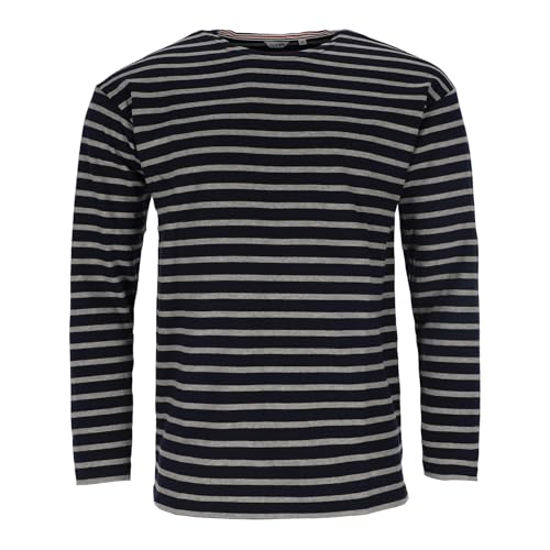 modAS Herren Shirt Bretonisches Streifenshirt - Ringelshirt Streifenshirt Langarmshirt mit Streifen aus Baumwolle in Blau/Grau-Melange Größe 56 von modAS