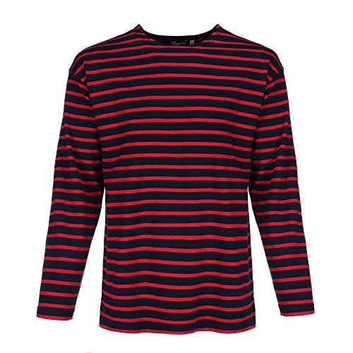 modAS Herren Shirt Bretonisches Streifenshirt - Ringelshirt Streifenshirt Langarmshirt mit Streifen aus Baumwolle in Blau/Rot Größe 58 von modAS