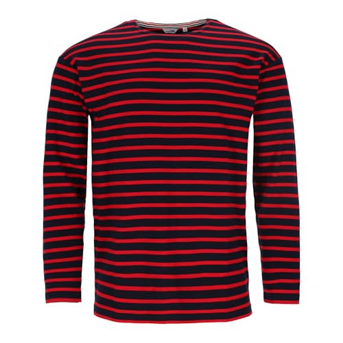 modAS Herren Shirt Bretonisches Streifenshirt - Ringelshirt Streifenshirt Langarmshirt mit Streifen aus Baumwolle in Blau/Rot Größe 64 von modAS
