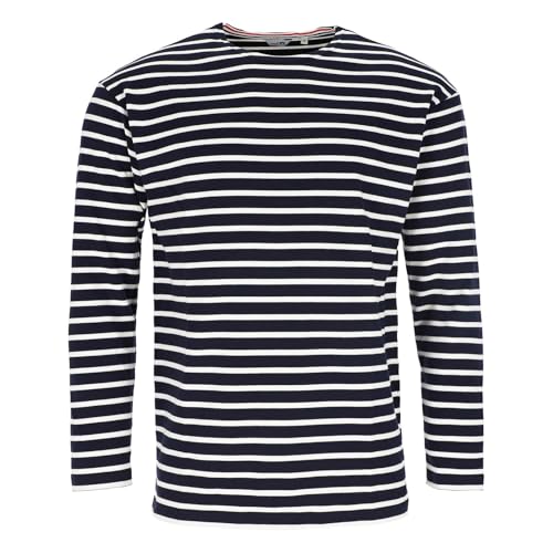 modAS Herren Shirt Bretonisches Streifenshirt - Ringelshirt Streifenshirt Langarmshirt mit Streifen aus Baumwolle in Blau/Weiß Größe 44 von modAS