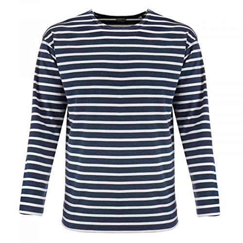 modAS Herren Shirt Bretonisches Streifenshirt - Ringelshirt Streifenshirt Langarmshirt mit Streifen aus Baumwolle in Blau-Meliert-Weiß Größe 48 von modAS
