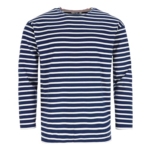 modAS Herren Shirt Bretonisches Streifenshirt - Ringelshirt Streifenshirt Langarmshirt mit Streifen aus Baumwolle in Blau-Meliert-Weiß Größe 64 von modAS