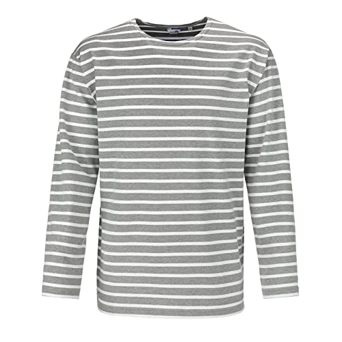modAS Herren Shirt Bretonisches Streifenshirt - Ringelshirt Streifenshirt Langarmshirt mit Streifen aus Baumwolle in Grau-Melange Größe 54 von modAS