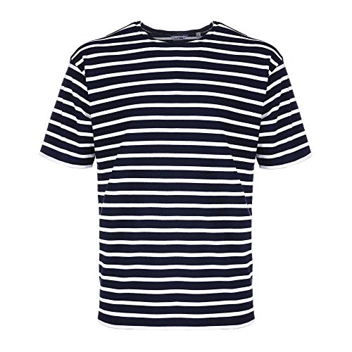 modAS Herren T-Shirt Bretonisches Streifenshirt - Ringelshirt Streifenshirt Kurzarm mit Streifen aus Baumwolle in Blau/Weiß Größe 50 von modAS