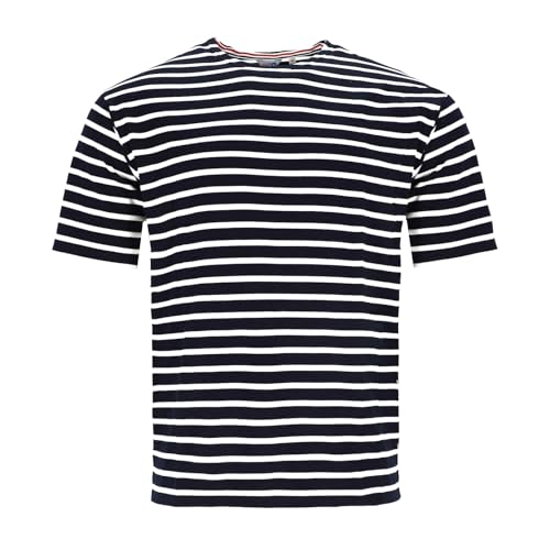 modAS Herren T-Shirt Bretonisches Streifenshirt - Ringelshirt Streifenshirt Kurzarm mit Streifen aus Baumwolle in Blau/Weiß Größe 64 von modAS