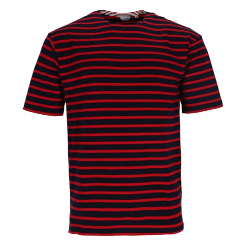 modAS Herren T-Shirt Bretonisches Streifenshirt - Ringelshirt Streifenshirt Kurzarm mit Streifen aus Baumwolle in Blau-Rot Größe 58 von modAS