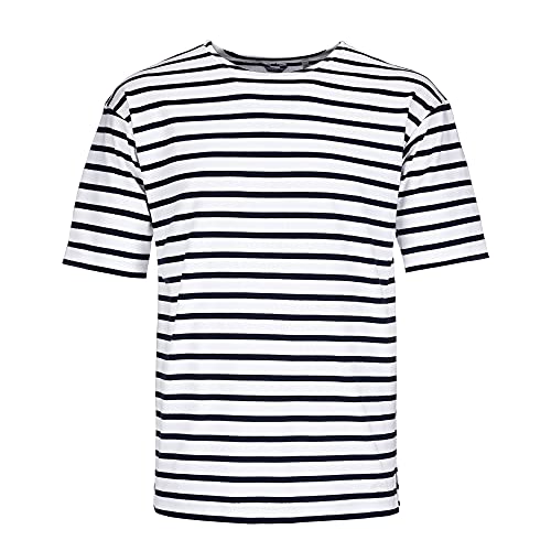 modAS Herren T-Shirt Bretonisches Streifenshirt - Ringelshirt Streifenshirt Kurzarm mit Streifen aus Baumwolle in Weiß/Blau Größe 44 von modAS