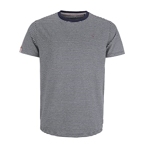 modAS Herren T-Shirt gestreift - Ringelshirt Kurzarm-Shirt mit Streifen aus Baumwolle in Blau-Grau-Melange Größe M von modAS