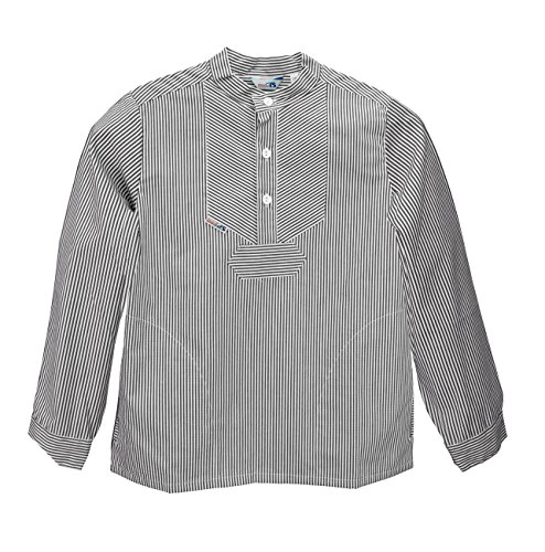 modAS Kinder Fischerhemd Sommer Langarm-Shirt mit Stehkragen - Gestreiftes Hemd im Finkenwerder-Stil in Marine-Weiß (053) Größe 116 von modAS