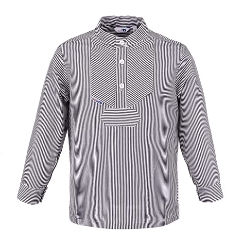 modAS Kinder Fischerhemd Sommer Langarm-Shirt mit Stehkragen - Gestreiftes Hemd im Finkenwerder-Stil in Marine-Weiß (053) Größe 128 von modAS