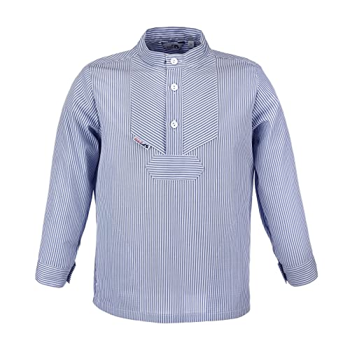 modAS Kinder Fischerhemd Sommer Langarm-Shirt mit Stehkragen - Gestreiftes Hemd im Finkenwerder-Stil in Marine-Weiß (054) Größe 80 von modAS