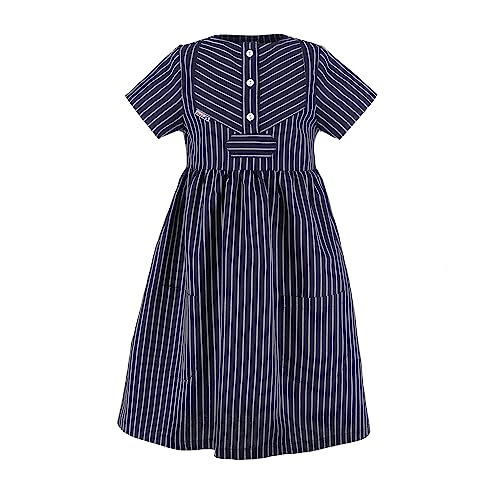 modAS Kinder Fischerkleid Klassisch - Gestreiftes Kleid im Finkenwerder-Stil mit Breiten Streifen in Blau Größe 74 von modAS