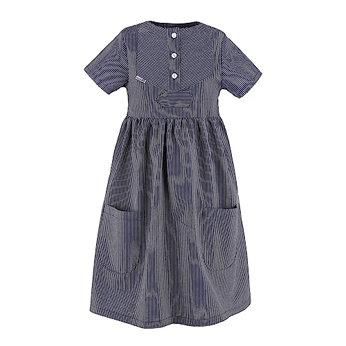 modAS Kinder Fischerkleid Klassisch - Gestreiftes Kleid im Finkenwerder-Stil mit schmalen Streifen in Blau Größe 116 von modAS