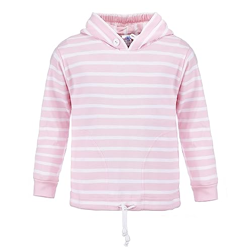 modAS Kinder Kapuzenshirt mit Streifen - Kapuzenpullover mit Kordelzug am Bund in Rosa-Weiß Größe 140 von modAS