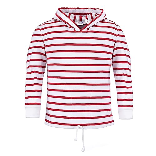modAS Kinder Kapuzenshirt mit Streifen - Kapuzenpullover mit Kordelzug am Bund in Weiß-Rot Größe 128 von modAS