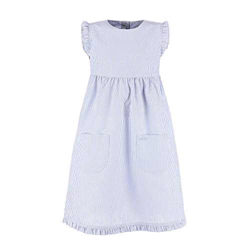 modAS Kinder Kleid gestreift mit Rüschen - Mädchenkleid mit Streifen Ringelkleid Streifenkleid in Azur-Weiß Größe 98 von modAS