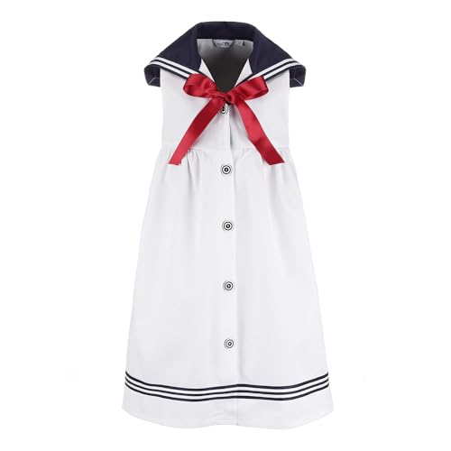modAS Kinder Matrosenkleid ärmellos - Maritimes Kleid mit großem Kragen in Weiß Größe 140 von modAS