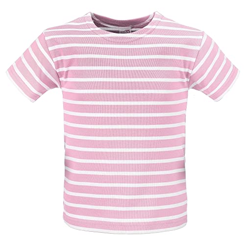 modAS Kinder T-Shirt mit Streifen Bretonisches Shirt - Streifenshirt Mädchen Jungen Baumwolle in Rosa/Weiß Größe 140 von modAS