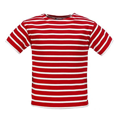 modAS Kinder T-Shirt mit Streifen Bretonisches Shirt - Streifenshirt Mädchen Jungen Baumwolle in Rot/Weiß Größe 152 von modAS