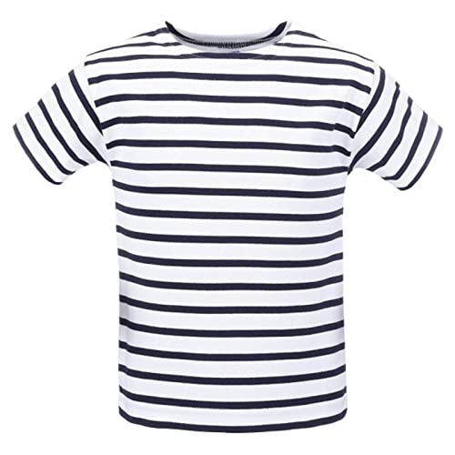 modAS Kinder T-Shirt mit Streifen Bretonisches Shirt - Streifenshirt Mädchen Jungen Baumwolle in Weiß/Blau Größe 140 von modAS