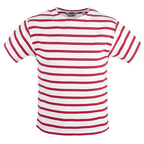 modAS Kinder T-Shirt mit Streifen Bretonisches Shirt - Streifenshirt Mädchen Jungen Baumwolle in Weiß/Rot Größe 164 von modAS