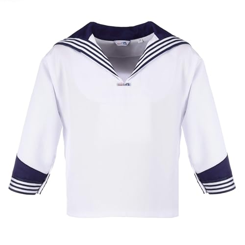modAS Kinder Unisex Matrosenhemd Klassisch - Maritimes Langarm-Hemd mit großem Kragen in Weiß Größe 158 von modAS