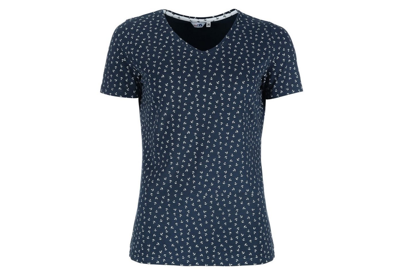 modAS Kurzarmshirt Damen T-Shirt Maritim mit Anker-Print und V-Ausschnitt von modAS