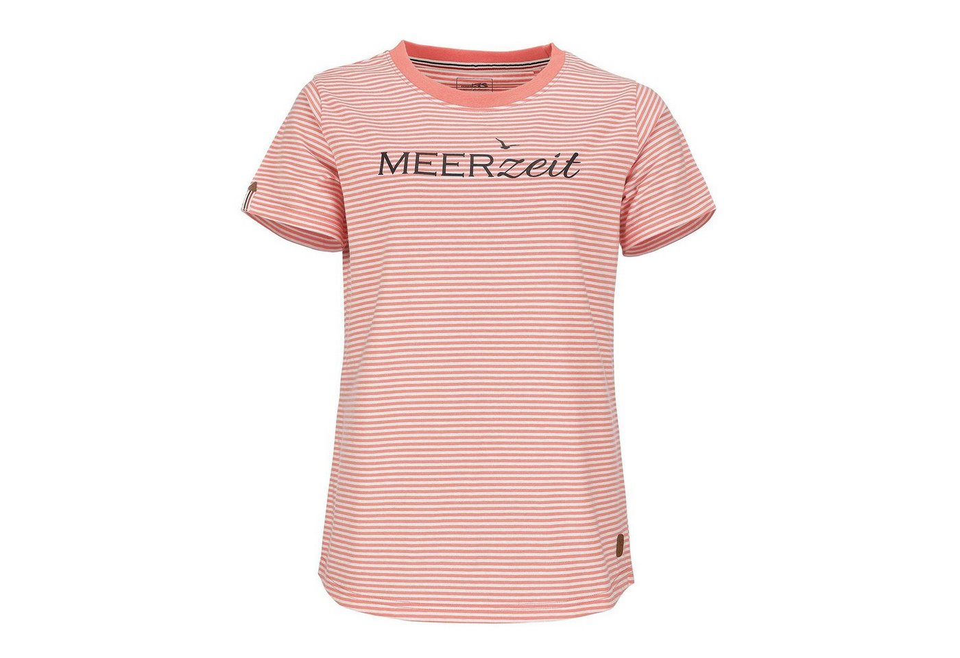 modAS Kurzarmshirt Damen T-Shirt mit Streifen und Print Meerzeit – Basic Shirt Gestreift von modAS