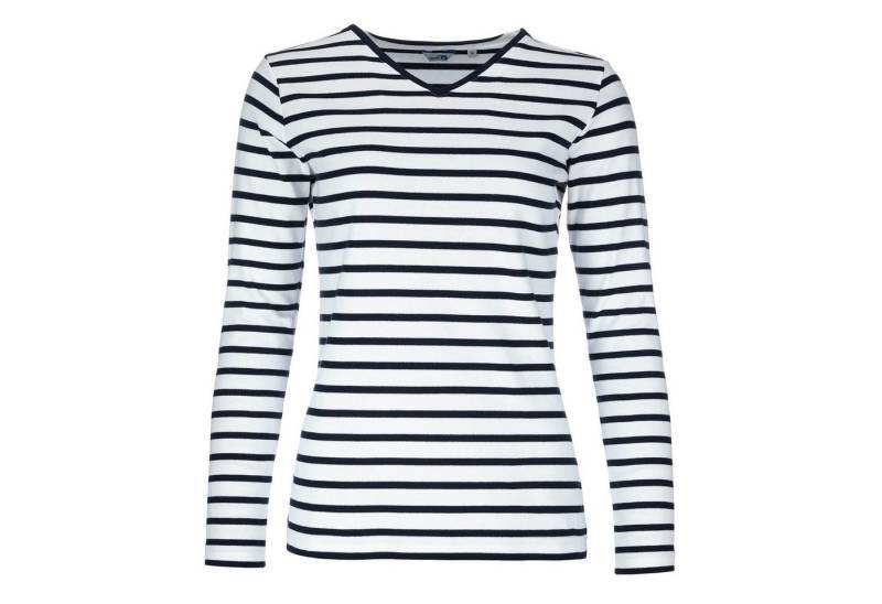 modAS Langarmshirt Damen Shirt mit Streifen und V-Ausschnitt - Bretonisches Streifenshirt von modAS