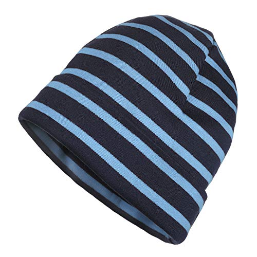 modAS Mütze Maritime Rollmütze Unisex für Kinder und Erwachsene - Ringelmütze Baumwollmütze mit Streifen in Blau/Azur bis 55 cm Kopfumfang (Kind) von modAS