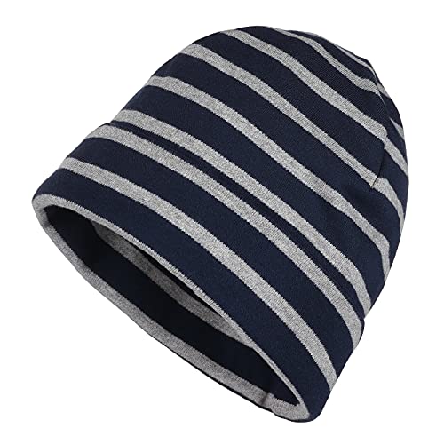 modAS Mütze Maritime Rollmütze Unisex für Kinder und Erwachsene - Ringelmütze Baumwollmütze mit Streifen in Blau/Grau-Melange bis 55 cm Kopfumfang (Kind) von modAS