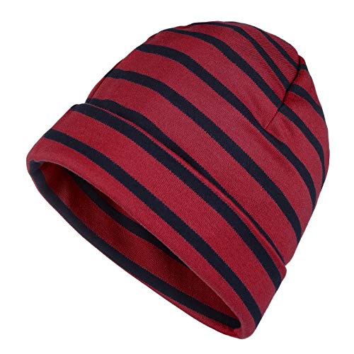 modAS Mütze Maritime Rollmütze Unisex für Kinder und Erwachsene - Ringelmütze Baumwollmütze mit Streifen in Rot/Blau bis 52 cm Kopfumfang (Kleinkind) von modAS