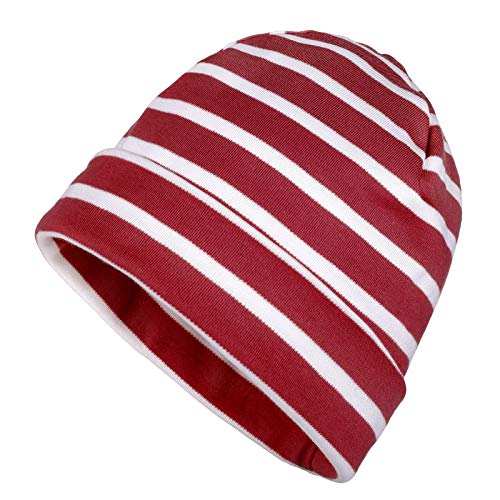 modAS Mütze Maritime Rollmütze Unisex für Kinder und Erwachsene - Ringelmütze Baumwollmütze mit Streifen in Rot/Weiß bis 61 cm Kopfumfang von modAS