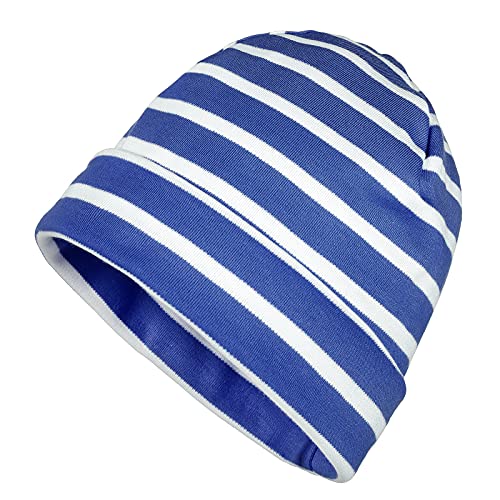 modAS Mütze Maritime Rollmütze Unisex für Kinder und Erwachsene - Ringelmütze Baumwollmütze mit Streifen in Royal/Weiß bis 52 cm Kopfumfang (Kleinkind) von modAS