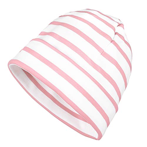 modAS Mütze Maritime Rollmütze Unisex für Kinder und Erwachsene - Ringelmütze Baumwollmütze mit Streifen in Weiß/Rosa bis 46 cm Kopfumfang (Säugling) von modAS