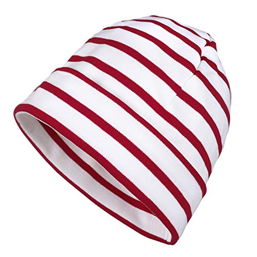 modAS Mütze Maritime Rollmütze Unisex für Kinder und Erwachsene - Ringelmütze Baumwollmütze mit Streifen in Weiß/Rot bis 61 cm Kopfumfang von modAS