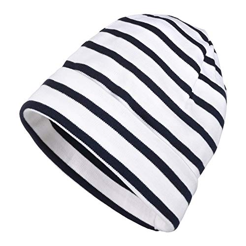 modAS Mütze Maritime Rollmütze Unisex für Kinder und Erwachsene - Ringelmütze Baumwollmütze mit Streifen in Weiß/Blau bis 61 cm Kopfumfang von modAS